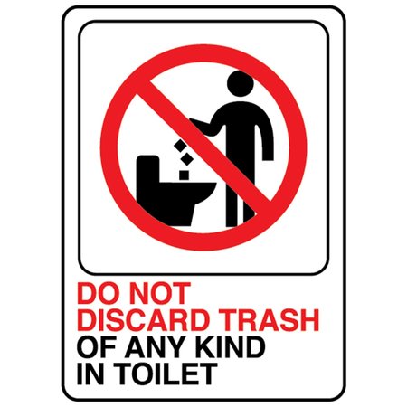 HY-KO Do Not Discard Trash In Toilet Sign 5" x 7", 5PK A02001